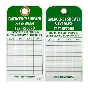 NMC Emergency Shower & Eye Wash Test Record Tag, Pack of 25, Double-Sided Inspection Tag, 6" Height x 3" Width, Made In The USA, RPT37G