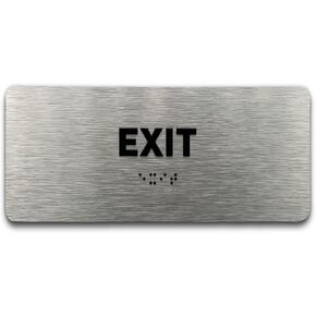 Exit Identification Sign - ADA Compliant Sign, Raised Icons, Raised Braille, Brushed Aluminum, TCO Inspection Certified (7"W x 3"H) - by GDS