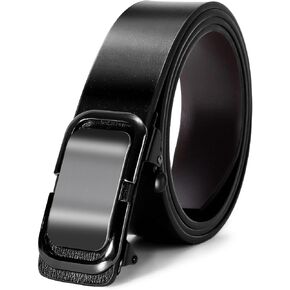 MINGSUN Ratchet Belt for Men, Black Dress Casual Belt Leather, Slide Buckle Adjustable to Fit, Designer Belts with Gift Box