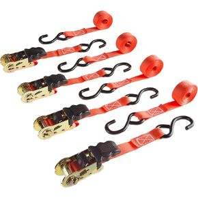 4-Pack Ratchet Tie-Down Straps - 10-Feet 1500lb Break Strength Cargo Straps for Camping, Hunting, Moving, Trailers, and Roof Racks by Stalwart