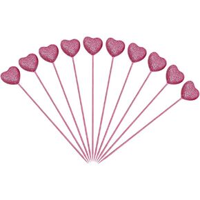 24 Pcs Valentine's Day Heart Picks Glitter Foam Heart Picks Sparkly Sticks for Flower Arrangements Decorative Stem Picks Home Decorations Red