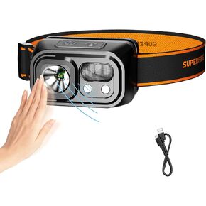 SuperFire Headlamp Rechargeable ，Lightweight Head Lamp with 9 Modes,IP44 Water Resistant,headlamp Flashlight for Running Fishing Hiking Camping, Outdoor,Rechargeable headlamps for Adults