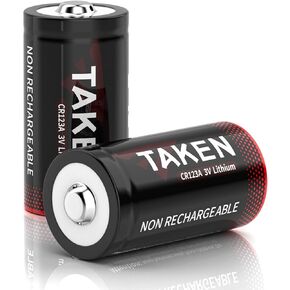 Taken 123 Batteries Lithium, CR123A 3V Lithium Battery for Streamlight Surefire Flashlight, 2 Count Pack High Power Non Rechargeable Batteries 10-Year Shelf Life