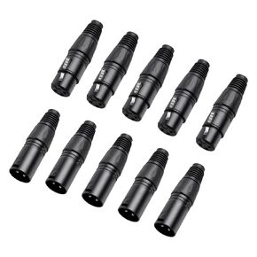 10 Pack XLR Connectors,5-PairXLR 3 Pin Male/Female Plugs Audio Mic Microphone Cable Plug Connector Audio Socket, 3 PIN XLR Ends, Male/Female Audio Mic Microphone DMX Plug,Black