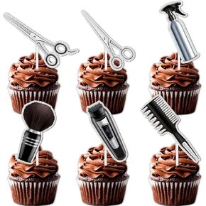 18pcs Glitter Hair Cutting Tool Dessert Cupcake Topper Fashion Beauty Theme Decorations Boys Girls Hairstylist Happy Birthday Party Decor Supplies