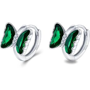 EleQueen Butterfly Earrings for Women, 925 Sterling Silver Cubic Zirconia Cute Butterfly Sleeper Small Huggie Hoop Earrings for Women