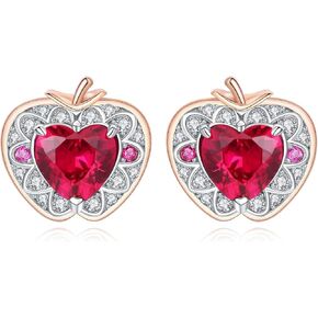 JewelryPalace التفاح القلب خلق الأحمر روبي الجوف أقراط للنساء، 14K الذهب الوردي مطلي 925 أقراط الفضة الاسترليني للفتيات، مجموعة مجوهرات الأحجار الكريمة أقراط لها