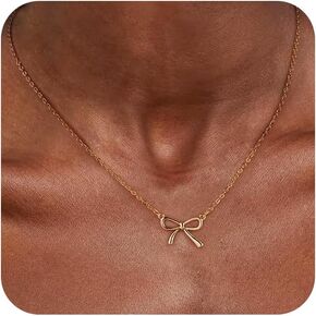 CAROVO Gold Bow Necklace for Women 14K Dainty Gold Necklace Chunky Cute Cubic Zirconia Bow Pendant Necklace Trendy Necklace Jewelry Gift for Women