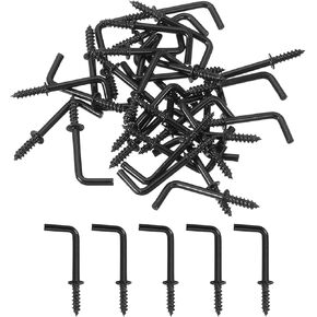 uxcell Right Angle Hooks, 50Pcs 3/4" L Shaped Screw Hooks Screw in Hooks, 7 Shape Right Angle Metal Screw Hooks for Hanging, Black