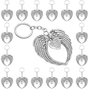PHAETON 15PCS Silver Big Size Angel Wings Charms Keychain Key Ring for Memorial Keyring Religious Gifts Memorial Decorations