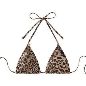 SOLY HUX Women's Triangle Bikini Top Tie String Push Up Sexy Halter Bathing Suits Tops Beachwear