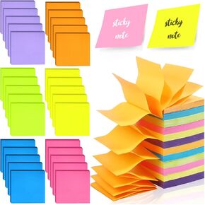 30 Pads Pop up Post Notes 3x3 Inch Self Stick Notes Pads Bright Colors Cute Sticky Notes Blank Funny Sticky Notes Easy to Post for School Office, 100 Sheets/pad, Total 3000 Sheet