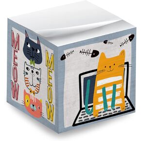 Whimsical Cats Sticky Note Cube / 600 Sheets / 2.75" Memo Block Printed on 4 Sides/Different Feline Design On Each Side/Cat Lover Note Cube
