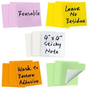 Mr-Label – 15-Pack 4"x4" Reusable Dry Erase Self-Sticky Notes – Multi Color Washable Post It Notes – Versatile Quick Memo Note Pads (5 Colors, 15pcs)