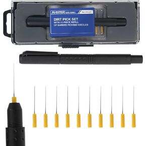 Master Elite Dirt, Dust, and Particle Pick Set with 10-Piece Refill of Barbed Hook Picking Needles - Easily Remove Dust Particles from Wet Paint, Freshly Painted Surfaces, Resin, Auto Finish Coatings