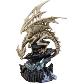 Ebros 10" Tall Gothic Skeleton Bone Dragon Perching On Crystal Cavern Statue Shadow Ghost Alchemy Drake Fantasy Dungeons and Dragons Decor Figurine Ossuary Macabre Halloween Figurine