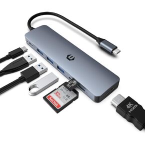 USB C HUB, 7 in 1 Laptop Multiport Adapter Hub, HDMI Output, 100W Power Delivery, 3 x USB 3.0 Ports, SD/TF Reader, Perfect for USB C Laptops Dell XPS/HP/Surface and More