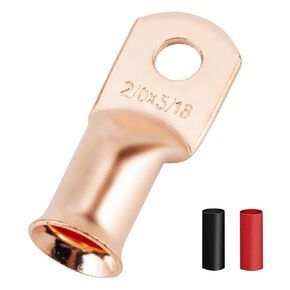 2 AWG 5/16'' Stud (25 pcs.), Heavy Duty Battery Ring Terminal, Gauge Connectors, Copper Wire Lugs, Terminals, Cable Ends, Bare Eyelets, Tubular Terminal Glod