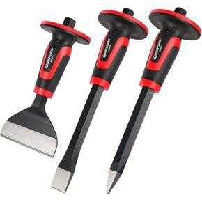 MAXPOWER 3PCS Masonry Chisel Set, 11 inch Point Chisel and Flat Chisel, 8 inch Brick Chisel, Tile Chisel Concrete Chisel with Thickness Hand Guard