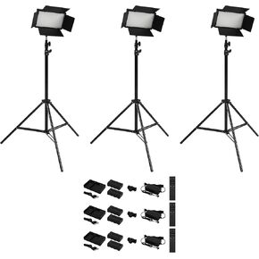 3 Pack Acurit Colorview Lux Studio Light Pro Studio Lights Photography Lighting Kit w/ 3 Color Temps, 4 Metal Barn Doors, 4160 Lumens LED w/Remote, AC Power Supply, Battery Pack, 6'6" Light Stand