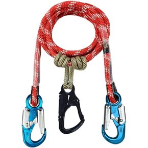 The Red-3 2-in-1 Prusik Positioning Lanyard for Climbing & Fall Protection - Static Kernmantle Rope 1/2 inch Diameter x 12 ft, 5,400 lb MBS - 3 Aluminum Safety Snap Swivels