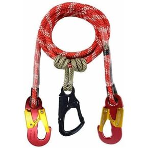 حبل تحديد المواقع Red-3 2 في 1 للتسلق والحماية من السقوط - حبل Kernmantle ثابت بقطر 1/2 بوصة × 12 قدم، 5400 رطل MBS - 3 حلقات أمان من الألومنيوم