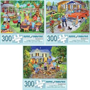 Bits and Pieces - Value Set of Three (3) - 300 pc Jigsaw Puzzles for Adults - Large Piece Classic Family Puzzles by Artist Sandy Rusinko - 18"x24"