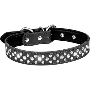 Serijoars Rhinestone Dog Collar for Small Medium Large Dogs, Adjustable Sparkly Crystal Soft Genuine Leather Bling Dog Collars (M, Hot Pink)