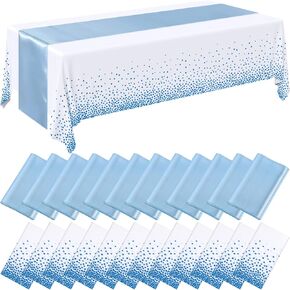 8 Pack Disposable Plastic Tablecloths and Satin Table Runner, 54 x 108 Inch Tablecloth, 12 x 108 Inch Table Runners for Wedding Graduation Birthday Baby Shower New Year Party (Gold)