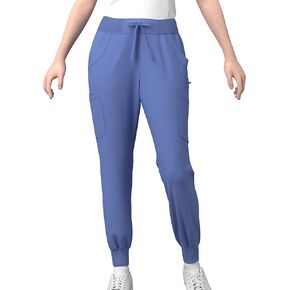 Stretch Rib Scrubs Jogger Pants - Pandamed Women Full Elastic Waistband Roomy Pockets Nurse Scrubs Uniforms Pants PSP732