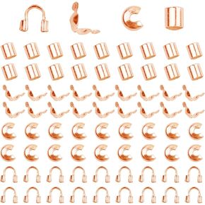 1400 Pieces Brass Tube Crimp Beads Wire Guardians Crimp Bead Knot Covers Bead Tips Knot Covers for DIY Bracelets Necklaces Jewelry Making Crafts Supplies(Rose Gold)