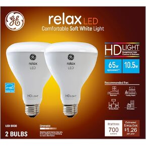 مصابيح الإضاءة الكاشفة LED الداخلية من GE Relax، 10.5 وات (ما يعادل 65 وات) بيضاء ناعمة، قاعدة متوسطة، قابلة للتعتيم (4 عبوات)