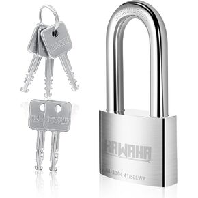 41/40L-2P 1-9/16 inch (40mm) Long Shackle High Security Stainless Steel Padlock with Key for Both Indoor and Outdoor use (Stainless Steel, Heavy Duty, Anti-Rust) (40mm, Keyed Alike L - 2 Pack)