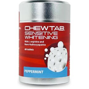 Chewtab Sensitive Whitening Toothpaste Tablets with L-arginine and Nanohydroxyapatite, 60 Count, Peppermint Flavor