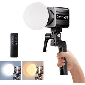Andoer Tri-Color LED COB Video Light 60W Photography 2800K-6800K Dimmable LCD Screen 9 FX Special Effects Fan Control System with Reflector Handle & Remote (Tri-Color)