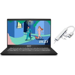 MSI Modern 14" FHD Laptop | Intel Core i5-1155G7 Processor | 16GB RAM | 1024GB SSD | Intel Iris Xe Graphics | Backlit Keyboard | Windows 11 Home | Black | Bundle with USB 3.0 Hub