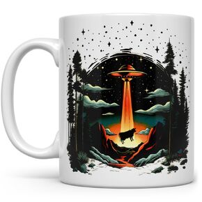 UFO Alien Cow Abduction Coffee Mug, Funny Paranormal Gifts (15oz)