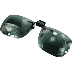 Polarized Black Metal Clip On Flip Up Grey / Gray Sunglass Lenses, Rectangle, 56mm Wide X 47mm High, 131mm Wide with Bridge