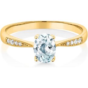 Gem Stone King 10K Yellow Gold Sky Blue Aquamarine and White Diamond Engagement Ring For Women (0.81 Cttw, Gemstone March Birthstone, Oval 7X5MM, Available In Size 5, 6, 7, 8, 9)