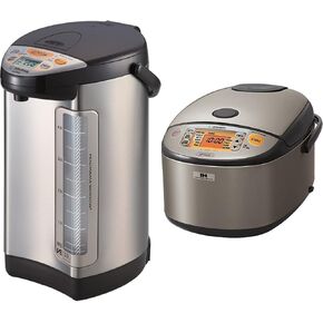 Zojirushi America CV-DCC50XT VE Hybrid Water Boiler And Warmer, 5-Liter, Stainless Dark Brown & Zojirushi NP-HCC18XH Induction Heating System Rice Cooker and Warmer, 1.8 L, Stainless Dark Gray