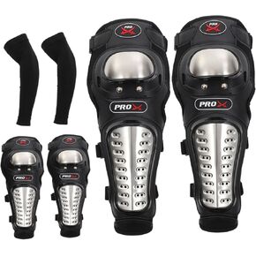 BESPORTBLE 6Pcs Adults Alloy Steel Motorcycle Knee Pads Elbow Pads, 2 in 1 Dirt Bike Knee and Elbow Guards, Adjustable Knee Cap Pads Protector for Motocross Racing Mountain Biking