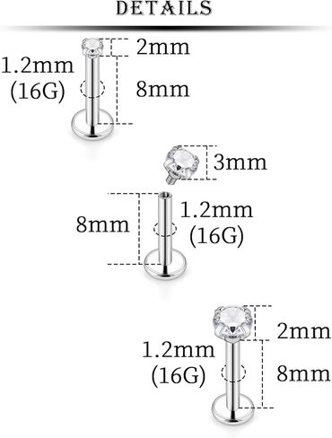 Kridzisw 16G الشفاه Labret ميدوسا خواتم الأزرار مترابطة داخليًا 316L الفولاذ الجراحي ثعبان لدغة الشفاه خواتم مسطحة الظهر Catilage Tragus Helix Daith أقراط الثقب مجوهرات للنساء الرجال 8 مم in Kuwait