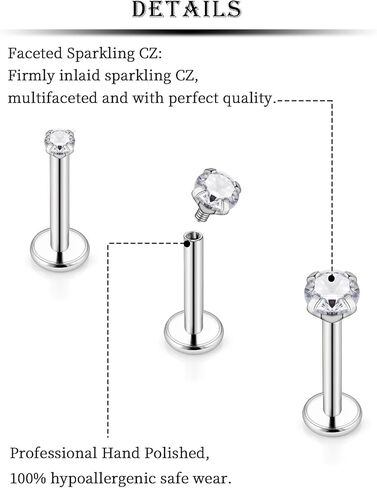 Kridzisw 16G الشفاه Labret ميدوسا خواتم الأزرار مترابطة داخليًا 316L الفولاذ الجراحي ثعبان لدغة الشفاه خواتم مسطحة الظهر Catilage Tragus Helix Daith أقراط الثقب مجوهرات للنساء الرجال 8 مم in Kuwait