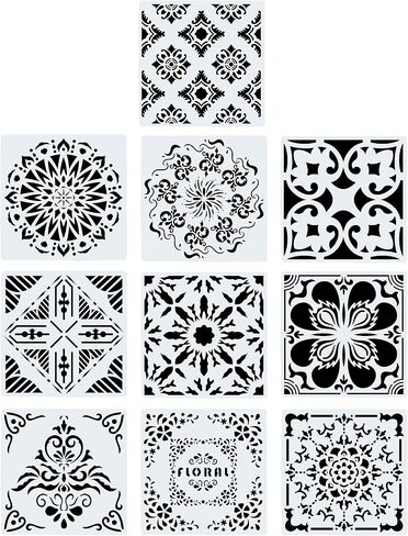 Large Stencils for Painting on Wood Stencils for Crafts Reusable Mandala Stencil Tile Stencil Paint Stencils for Drawing Bullet Journal Stencils for Kids Adults 10x10 Inch, 10 Pack in Saudi Arabia