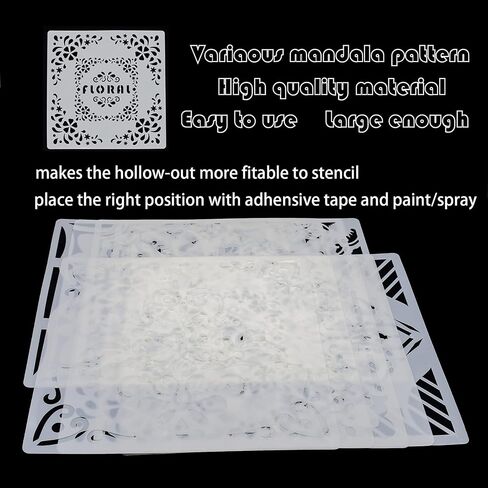 Large Stencils for Painting on Wood Stencils for Crafts Reusable Mandala Stencil Tile Stencil Paint Stencils for Drawing Bullet Journal Stencils for Kids Adults 10x10 Inch, 10 Pack in Saudi Arabia