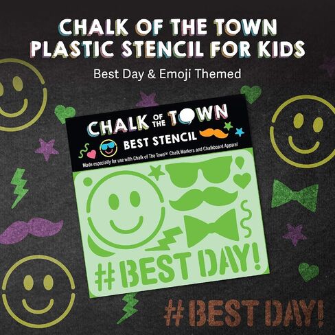 Chalk of the Town Best Day & Emoji Themed Plastic Stencil for Kids (3.5 inches x 5 inches) in Saudi Arabia