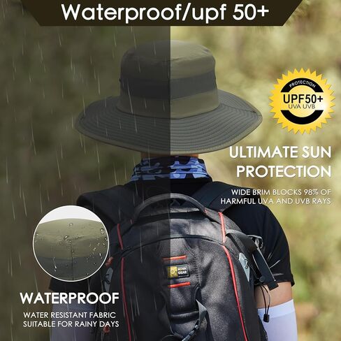 Muryobao Men's Sun Hats UV Protection Summer Hat Wide Brim UPF50 Fishing Boonie Hat Waterproof Packable Bucket Cap in Saudi Arabia