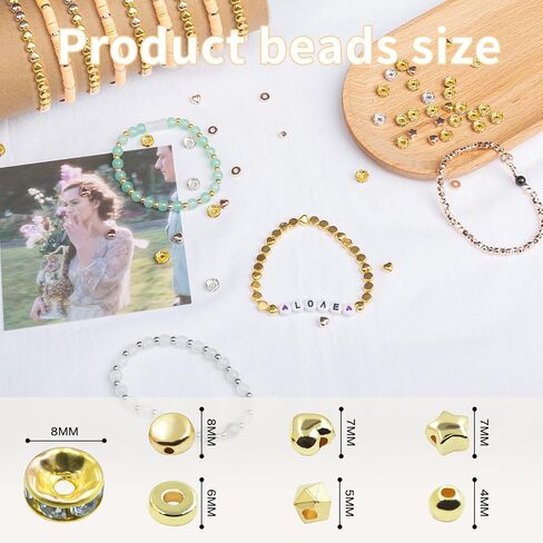 مجموعة 2400 قطعة من الخرز الذهبي - أنماط متنوعة مثالية لصنع الأساور، خرز بؤري فاصل للمجوهرات، مثالية للمشروعات اليدوية اليدوية، 4 ألوان و7 أنماط in Kuwait