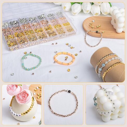 مجموعة 2400 قطعة من الخرز الذهبي - أنماط متنوعة مثالية لصنع الأساور، خرز بؤري فاصل للمجوهرات، مثالية للمشروعات اليدوية اليدوية، 4 ألوان و7 أنماط in Kuwait