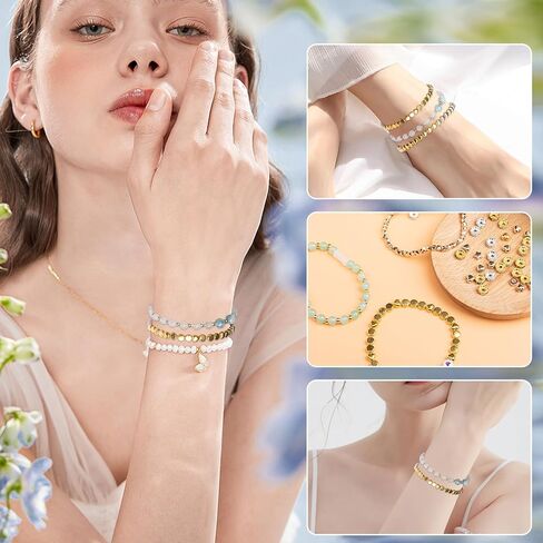 مجموعة 2400 قطعة من الخرز الذهبي - أنماط متنوعة مثالية لصنع الأساور، خرز بؤري فاصل للمجوهرات، مثالية للمشروعات اليدوية اليدوية، 4 ألوان و7 أنماط in Kuwait